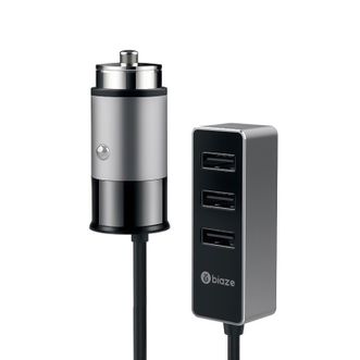 毕亚兹/Biaze 一扡三充电器 点烟器 MC17 黑 带线前后座车充智能快充车载充电器