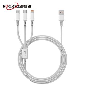 KOOKZZ  数据线5A超级快充三合一苹果/Type-c/安卓手机充电数据传输 SJ29白色