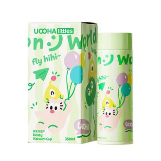 UOOHA Littles  简意保温杯 便携杯子 350ml 陶瓷内胆水杯 奶油玫珑 绿白 UBW40-A