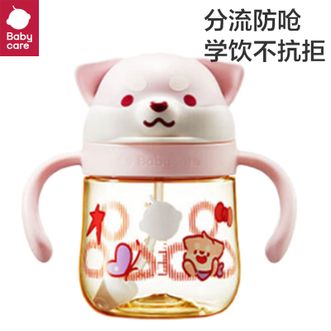 babycare  柴犬卡通可爱水杯宝宝学饮吸管杯防呛水壶PPSU-240ml粉色