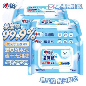 心相印  40片装湿巾5包组合装卫生湿巾经期清洁杀菌擦屁屁湿手纸湿厕纸