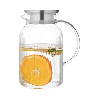 青苹果  硼硅耐热玻璃水壶  GPH86  1.6L  钢盖透明把竖条纹壶