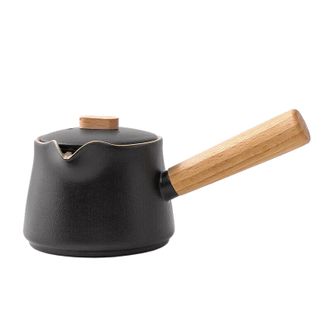 琦轩源  实木侧把黑陶茶壶  约15.9*9*6.9cm 约150ml  沏茶壶泡茶壶神器