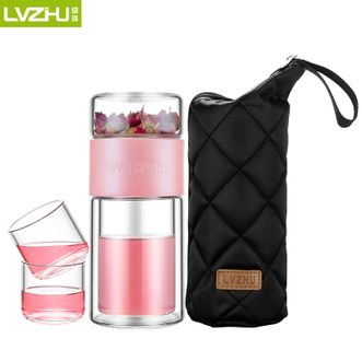 绿珠（lvzhu）   200ml容量粉色茶水分离泡茶杯（带杯套）+45ml小玻璃杯 品茗玻璃杯带304不锈钢茶隔 男女士商务办公便携功夫水杯旅行泡茶水杯