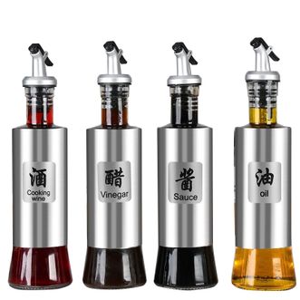 拜杰BJ 油壶不锈钢玻璃油瓶四只装300ML