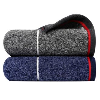 洁丽雅/Grace  毛巾2条装纯棉加厚强吸水柔软格子洗脸面巾 74x33cm 6729（蓝+灰 ）