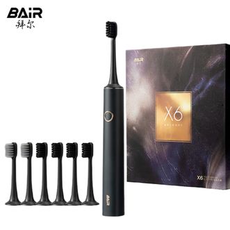 拜尔（BAIR）  声波电动牙刷 全身防水持久续航口腔护理震动杜邦刷头细软刷毛洁牙护牙洁牙器X6（6刷头）黑色