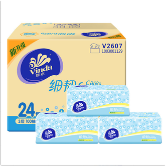 维达  24包整箱抽纸细韧系列XS码原生木浆100抽 纸巾餐巾纸擦手纸面10包*1提 100抽3层