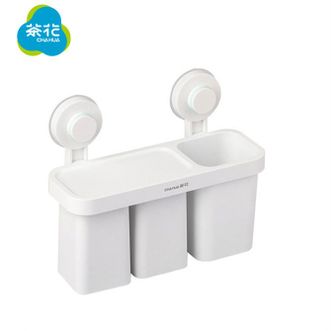 茶花（CHAHUA）  免打孔吸壁牙刷架子 卫生间置物架 刷牙杯壁挂式储物架单个白色