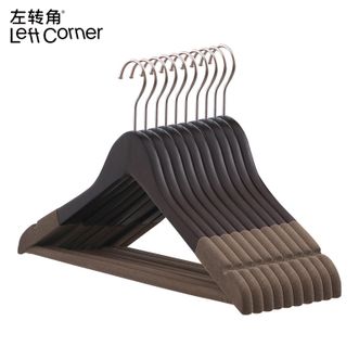 左转角  实木衣架成人防滑无痕衣帽间植绒木质衣撑复古北欧 复古色植绒款 5个装