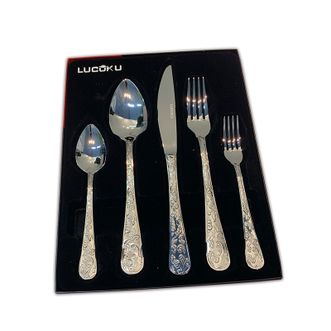 路卡酷（LUCUKU）  佛罗系列西餐餐具5件套  刀+叉+勺+小叉+小勺更  西餐不锈钢刀叉勺更汤更牛排刀叉勺子喝汤勺子甜品叉甜品勺西餐餐具用品