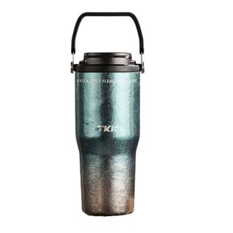 TKK  纯钛保温杯大容量水杯吸管冰霸杯车载泡茶杯700ml 悦界钛双饮口拎拎杯 钛蓝光 TKK-4002