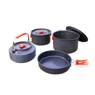 汉乐美途  野营锅适4-6人锅具烧水壶餐具户外露营野外野餐围炉煮茶HL-1802 灰色
