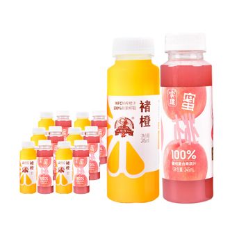 褚橙  100%NFC非浓缩还原鲜榨橙汁6瓶+蜜桃汁6瓶复合果蔬汁饮料245ml  聚餐