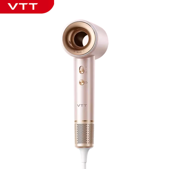 VTT  家用高速吹风机大功率负离子智能电吹风大风力速干护发低噪音粉金色