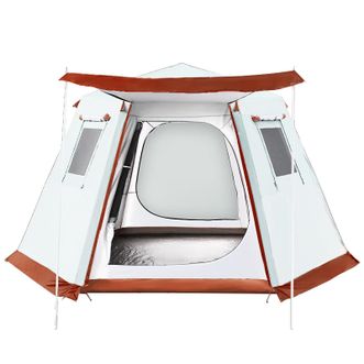 趣游帮  户外帐篷4-6-人六角帐篷公园儿童全家人野营加厚防暴雨防风帐篷 Y816米黄色