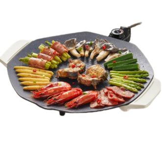 美的/Midea  烧烤炉 电烤盘煎烤盘 点烧烤炉家用电烤炉 多功能电火锅烤肉锅架 户外韩式一体烤肉机 八角超大烤盘 MC-JKE3852