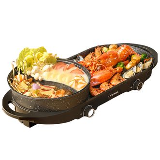 利仁/LIVEN  烤涮一体锅电烤锅火锅锅烧烤一体家用麦饭石多功能煎煮一体锅SK-J6860【3.5L鸳鸯锅+2150W】