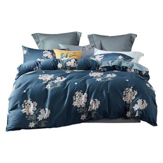 梦洁家纺  纯棉印花四件套 梦·沐色200*230cm  被套：200*230  床单：230*250 枕套：48*74 材质：100%纯棉