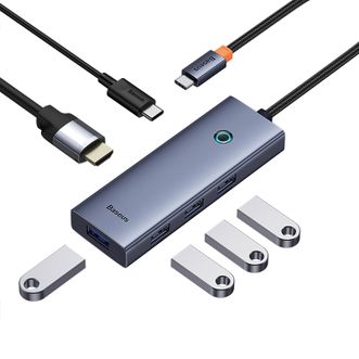 倍思(Baseus)六合一多功能扩展坞、Type-CtoHDMI4K同屏@60Hz*1、USB3.0*4+PD100W快充*1