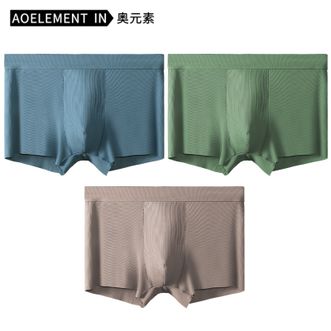 奥元素  【3条装】男士内裤 冰丝抗菌内裤 夏季薄款透气男士四角裤 平角裤 运动短裤【颜色随机】