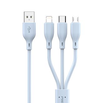 品胜（PISEN）三合一数据线1.2米马卡龙色适用于苹果安卓华为TYPE-C充电器USB接口充电线DM-AP03（一拖三数据线1.2米，蓝色）