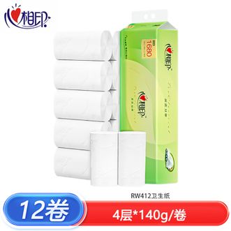 心相印  茶语丝享无芯卷纸  四层柔厚140克厕纸卫生纸原生木浆卷筒纸  12粒单提装