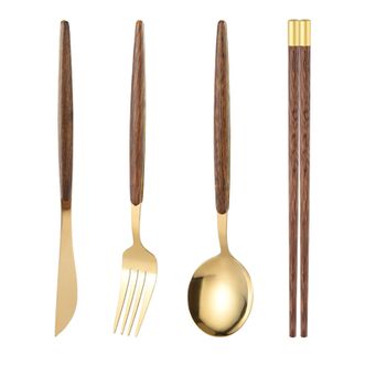 浮士德  德比家用餐具筷子小勺刀叉鸡翅木四件装  FD-108