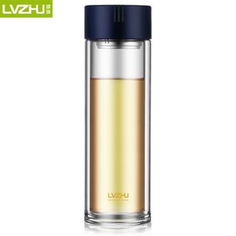绿珠（lvzhu）   玻璃杯350mL 高颜值过滤泡茶杯男女士商务水杯双层防烫玻璃杯 蓝色