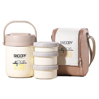 史努比（SNOOPY）  2200ml手提三层不锈钢保温桶+保温袋便当盒便当饭盒餐盒HJS-8113