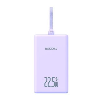 罗马仕（ROMOSS）22.5W自带线超级快充充电宝PD20W双向快充10000毫安智能显示屏便携紫色【两万毫安时】