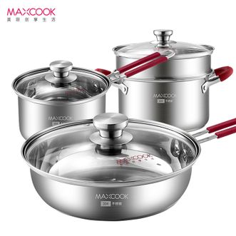 美厨（MAXCOOK）  正品 福运满满锅具套装四件套家用不锈钢汤锅+蒸格+煎炒锅+奶锅套装MCLP610