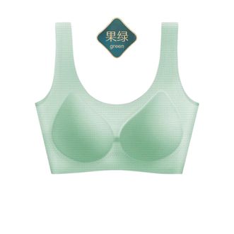 美·雅·挺  内衣女无痕大胸显小无钢圈运动薄款夏季透气美背心式大码文胸罩 【单件装】果绿