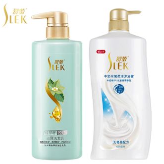 舒蕾（SLEK)绿茶籽控油去屑洗发水500ml+牛奶水润沐浴露650ml