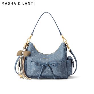 马莎兰缇/MashaLanti  新款腋下包女牛仔蝴蝶结百搭大容量斜挎包 M220504C30345C