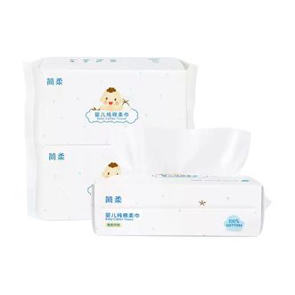 简柔/JianRou  婴儿棉柔巾纯棉擦脸巾干湿两用全棉宝宝洁面毛巾平纹 100片/包*3包装