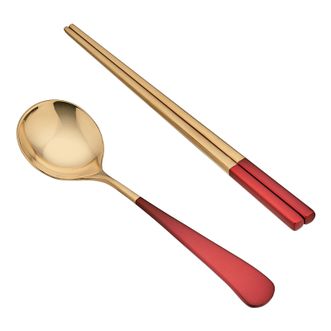 浮士德  普罗旺斯家用餐具筷子勺子套装 红金2件套   FD-102