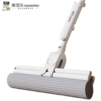 美添乐  胶棉拖把滚轮式大号海绵吸水家用拖布免手洗墩布 【一键换头】33cm加宽+2个胶棉头