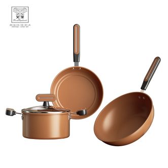 火象  陶土不粘三件套锅具 30cm炒锅，24cm煎锅，20cm汤锅 HXG-TZ343