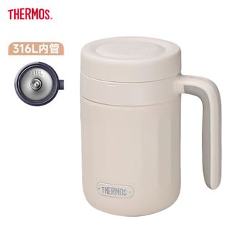 膳魔师（THERMOS）  高品质316L不锈钢保温杯半开口茶挡水杯600ml高颜值商务办公把手杯-白色