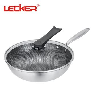 lecker  焕奇炒锅32cm不锈钢蜂窝不粘炒菜锅少油烟电磁炉煤气通用-KR-345