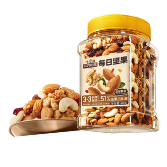 三只松鼠(Three Squirrels)  休闲零食每日坚果400g*1罐 3种坚果+3种果干(腰果仁 核桃仁 扁桃仁 蔓越莓 葡萄干 提子干)