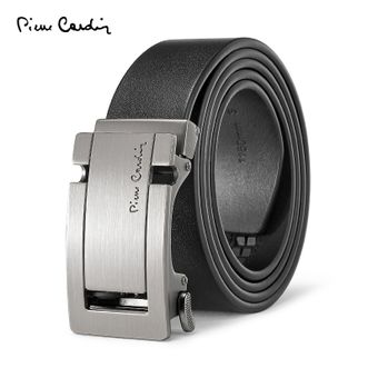 皮尔卡丹/Pierre Cardin  皮带男士商务休闲自动扣真皮裤腰带极简拉丝扣头W52866921-6A（120cm）