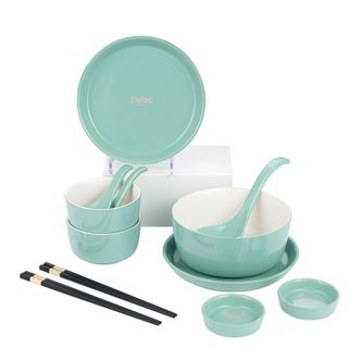 德铂（Debo）  餐具12件套 简约陶瓷碟碗勺筷盘 耐高温亮光细腻釉面