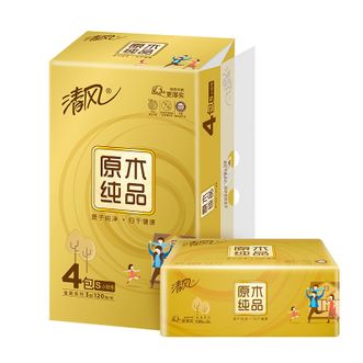 清风  抽纸 原木金装 3层120抽S码 湿水不易破 卫生纸巾 餐巾 16包/24包