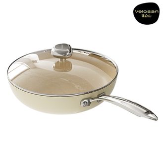velosan  鹅卵石系列不粘炒锅 （玻璃盖款） 28cm不粘锅 家用小炒锅 VE-JL003