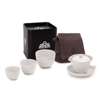 万仟堂 旅行茶具套装 高档陶瓷快客杯带包功夫茶具泡茶壶茶杯 心心相印