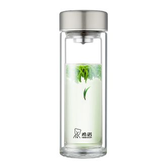 希诺（heenoor）  270ml双层玻璃杯男士高档商务办公茶杯家用隔热防烫杯子车载透明水杯XN-1013S本色