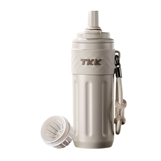 TKK  陶瓷内胆泡茶水分离水杯便携车载新款杯子500ml 悦动双饮保温杯 沙丘咖 TKK-2035