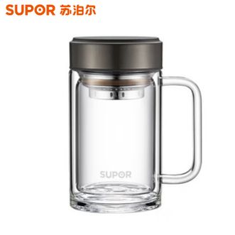 苏泊尔（SUPOR）  玻璃杯双层耐热办公杯简系列带把手泡茶杯男女办公室450ml大容量水杯